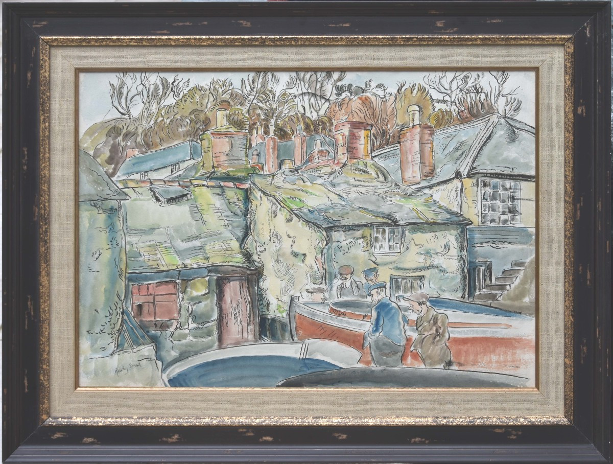 Rowley SMART  "Pêcheurs au port" aquarelle 39x55